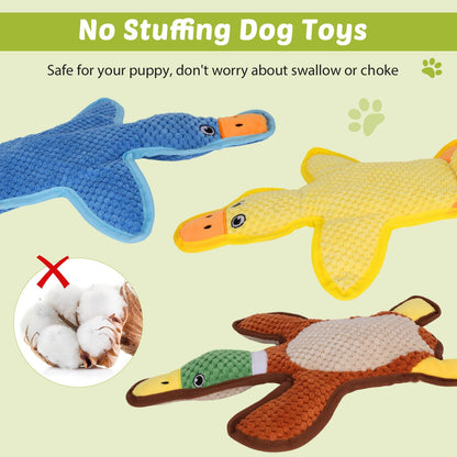 Eneston Dog Toys 3-Pack Cute Duck Shapes Puppy Toys No-Stuffing Chew
