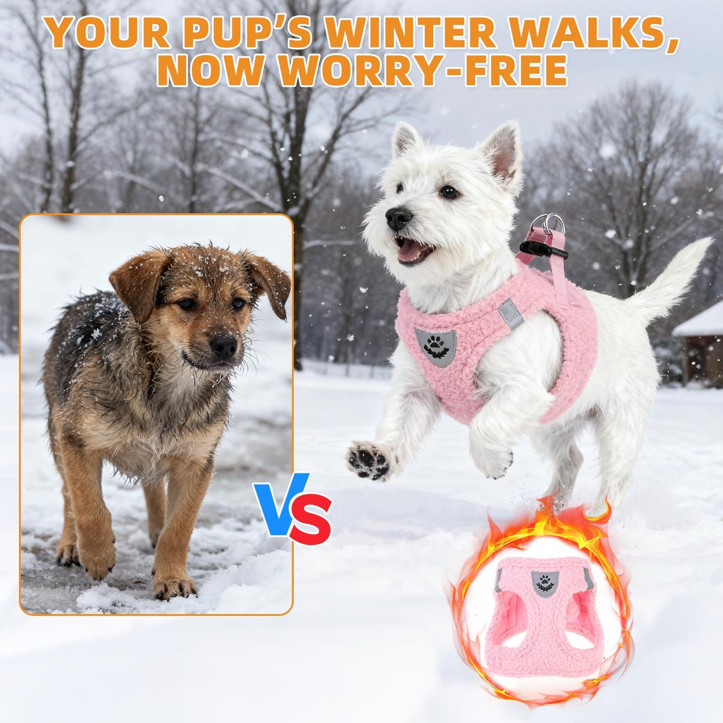 KOOLTAIL Plush Small Dog Harness and Leash Set, Warm Fleece No Set