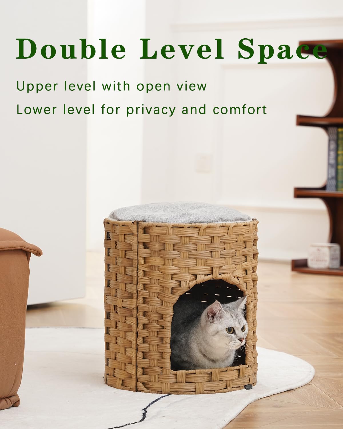 SETVSON Cat House for Indoor Cat, Small Cat Houses Handwoven PE Bed