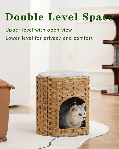SETVSON Cat House for Indoor Cat, Small Cat Houses Handwoven PE Bed