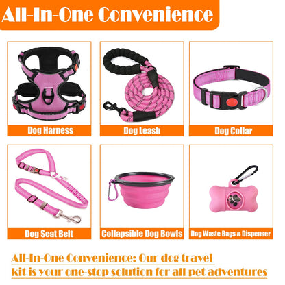 LOBEVE No Pull Dog Harness, Collar Leash Set, Includes Dog Seat Collar