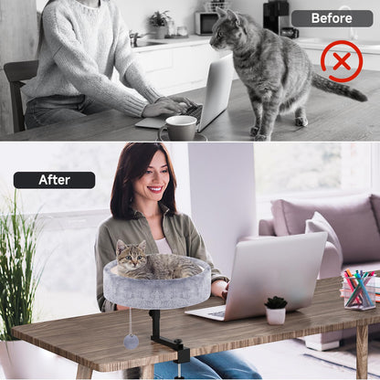 Chumajor Cat Desk Bed 360° Rotating Adjustable, Supports Soft Faux Bed