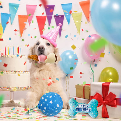 Prime Pets Dog Birthday Toys, 3 Pack, Crinkle Squeaky Dog Toys