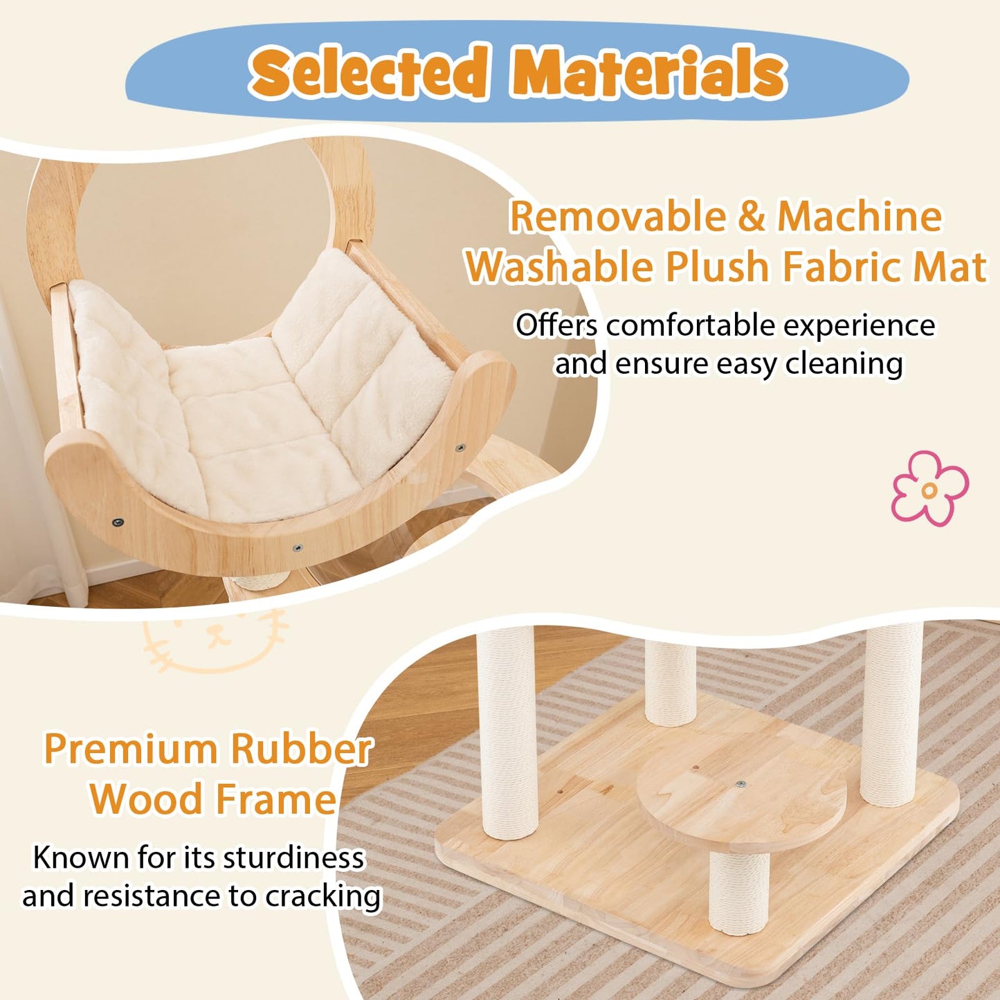Tangkula Solid Wood Cat Tree, 4-in-1 Building Block Large Cat Toy