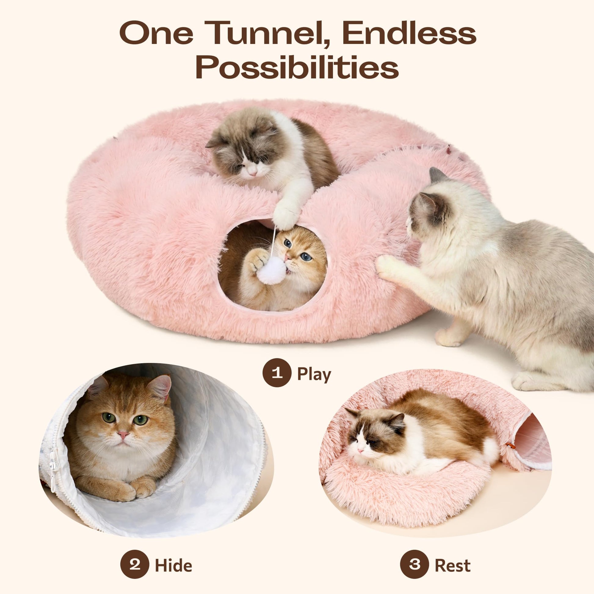 Meowfia Indoor Cat Tunnel with Donut Bed Large Flexible Play Space Bed