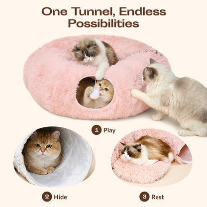 Meowfia Indoor Cat Tunnel with Donut Bed Large Flexible Play Space Bed
