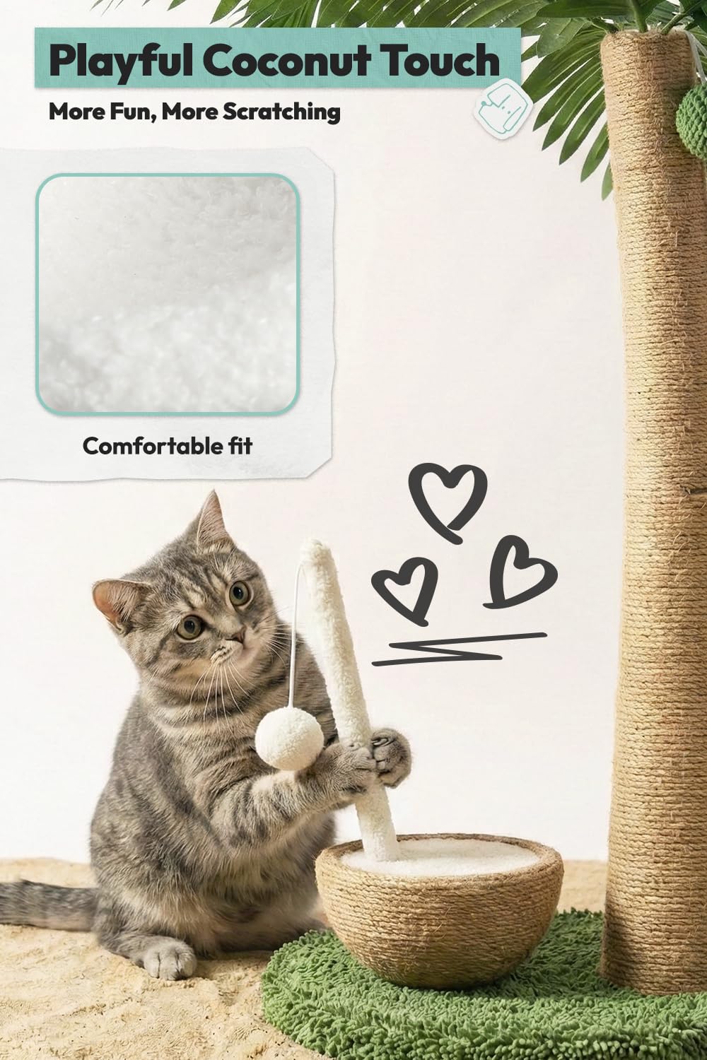 POMESEA 33" Tall Cat Scratching Post, Natural Jute Cat Scratcher Ball