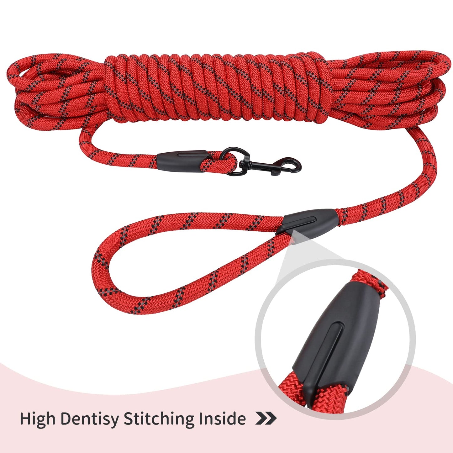 Long Dog Leash for Training -Reflective Nylon Rope with Swivel Lead