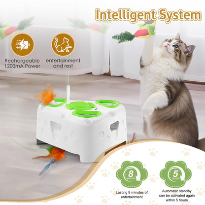 PANRIO 3-in-1 Interactive Cat Toys for Indoor Cats,Automatic Feather