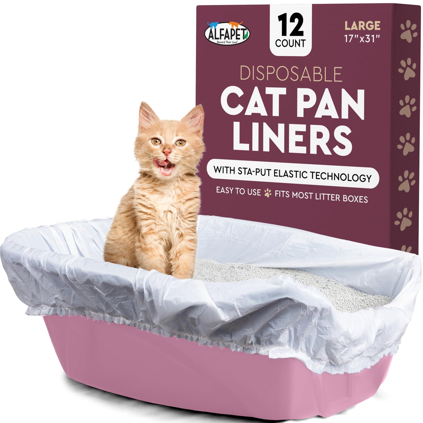 Alfapet Cat Litter Box Liners Large 12 Count Tear-Resistant Cat Litter
