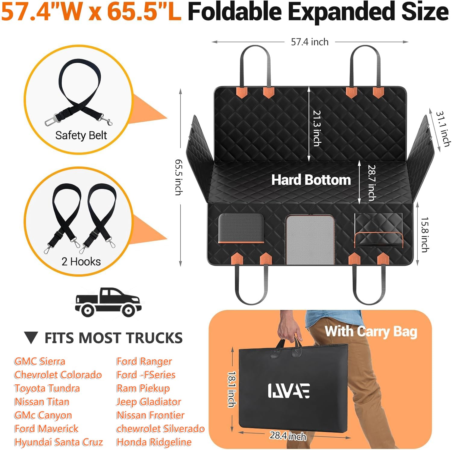 IJVAE Truck Back Seat Extender for Dogs Hard Bottom Holds ,Dog Seat