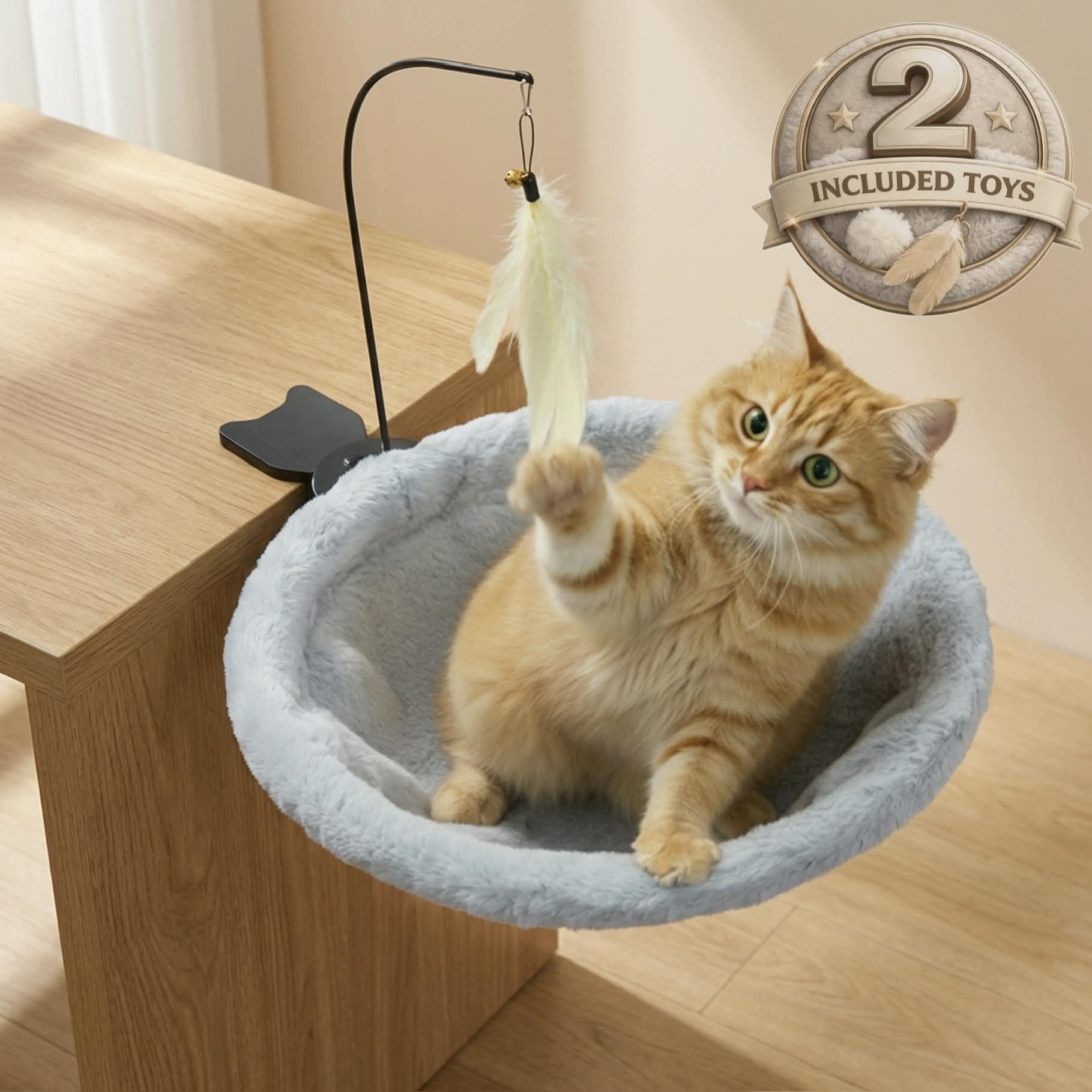 HAVENLOOM Cat Desk Bed for Home Office Plush Clamp-On Cat Hammock Ball