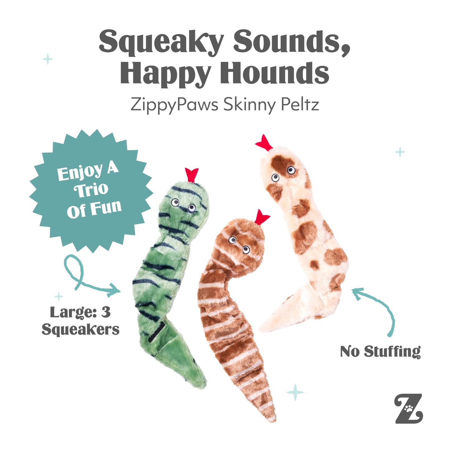 ZippyPaws Skinny Peltz No Stuffing Dog Toy Pack to Keep Them Plush