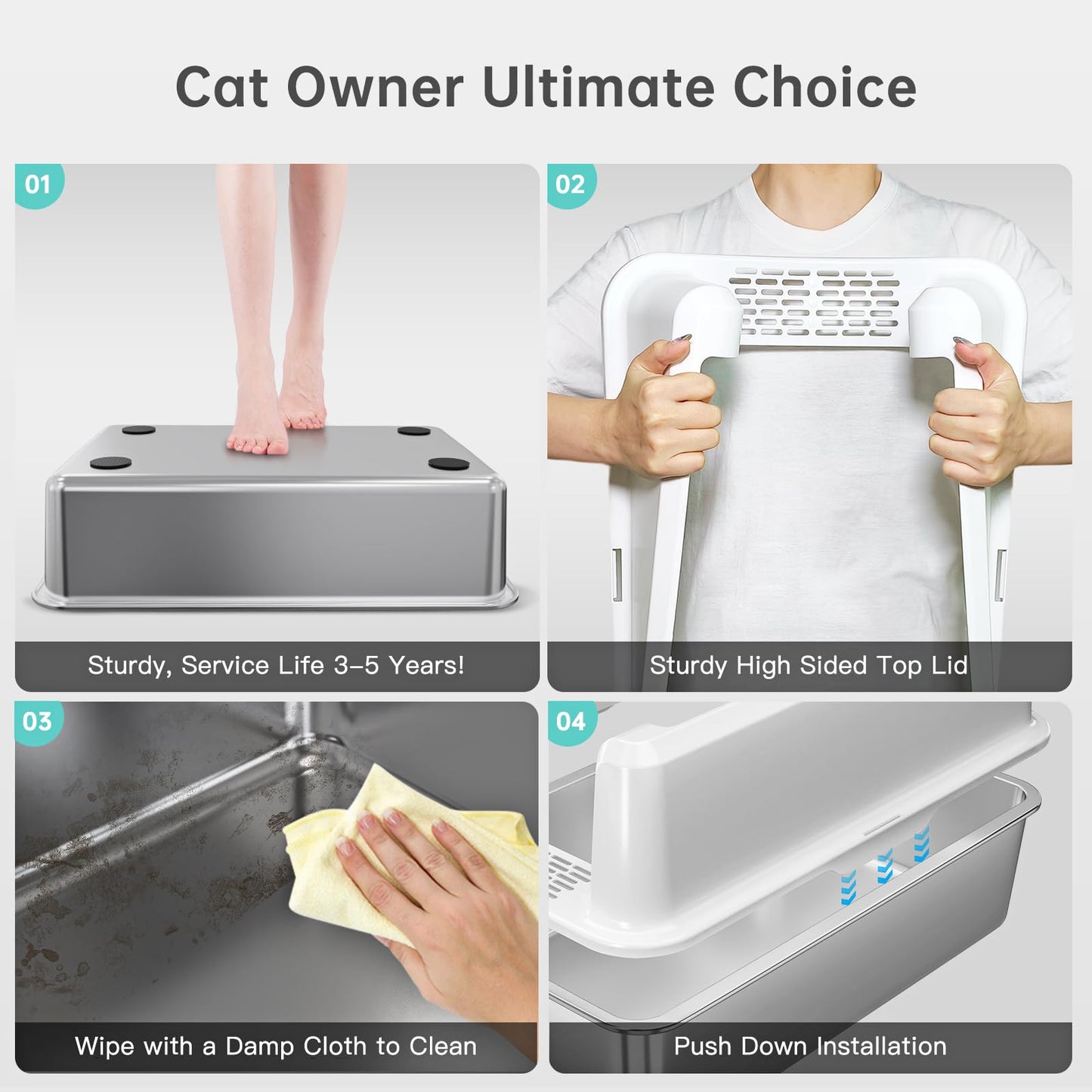 WoofiGo Stainless Steel Cat Litter Box with Lid, XL Metal Litter Box