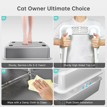 WoofiGo Stainless Steel Cat Litter Box with Lid, XL Metal Litter Box