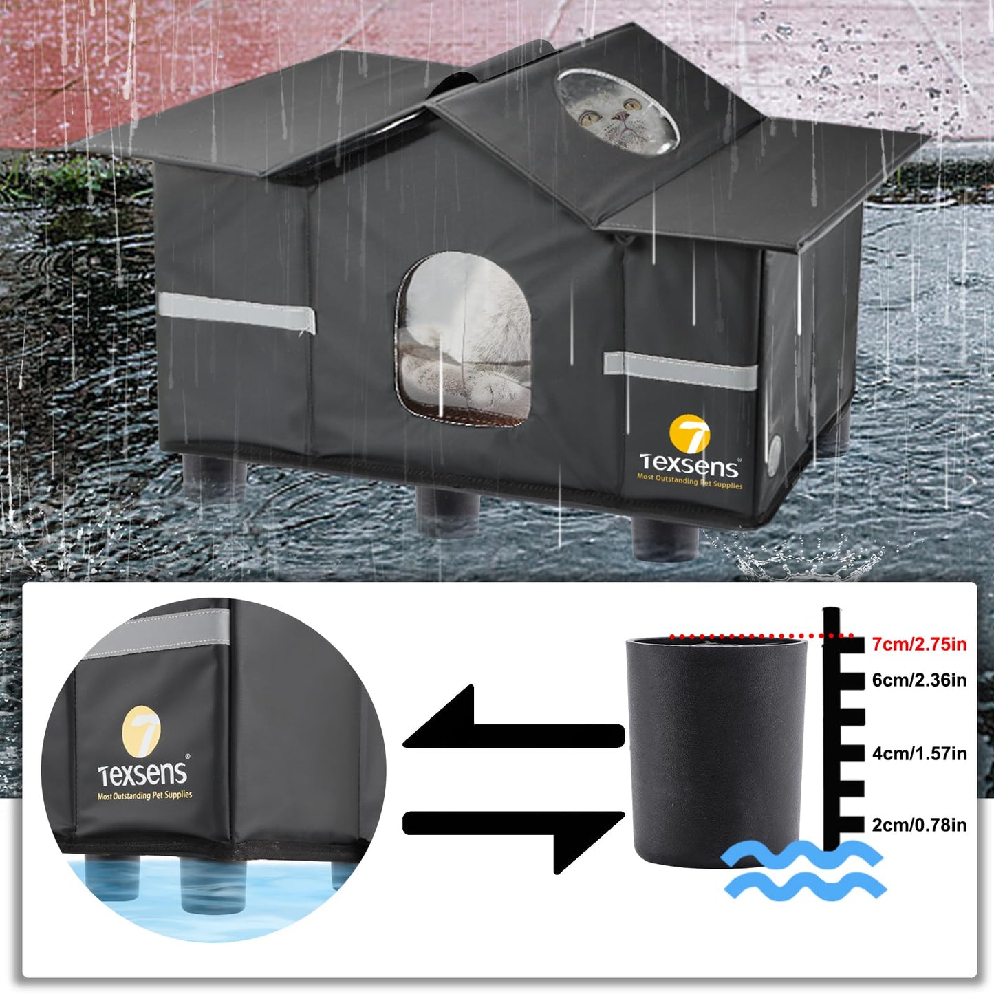Texsens Outdoor Cat House Weatherproof Large Cat Shelter for House