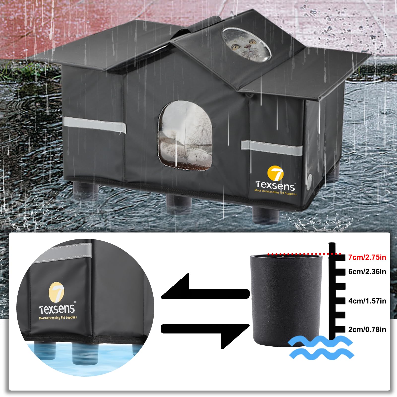 Texsens Outdoor Cat House Weatherproof Large Cat Shelter for House