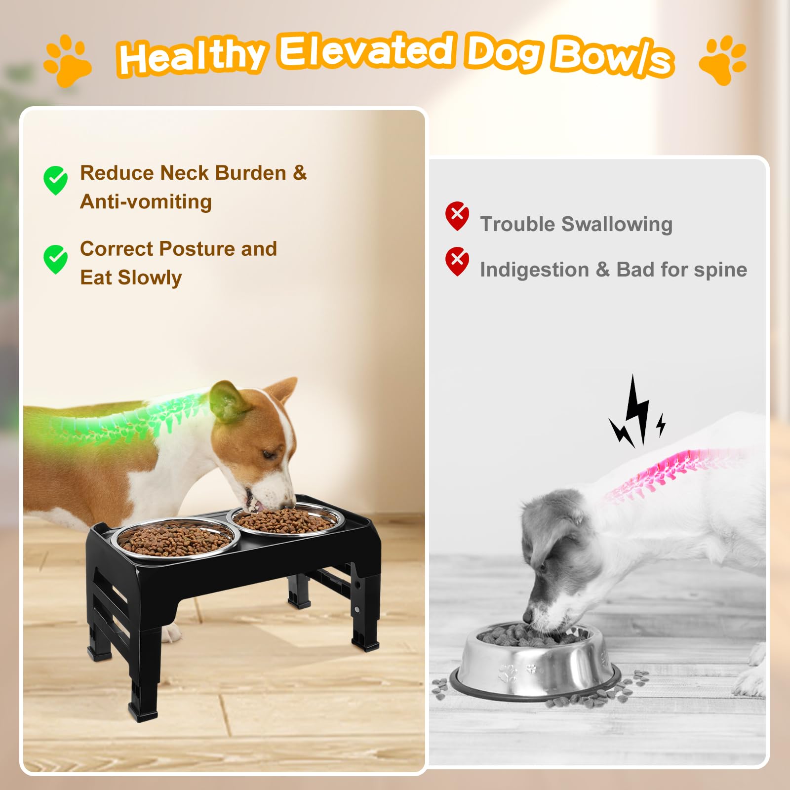 COMESOON Elevated Dog Bowls for Small Medium Dogs, 3 Height Feeder
