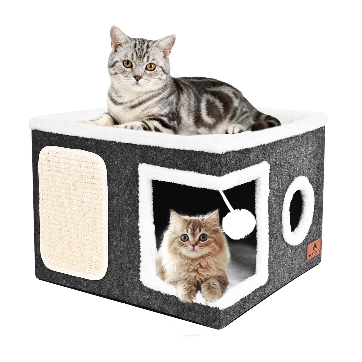 Felt Cat Cave Beds for Indoor Cats, Foldable Cat Hideaway with House
