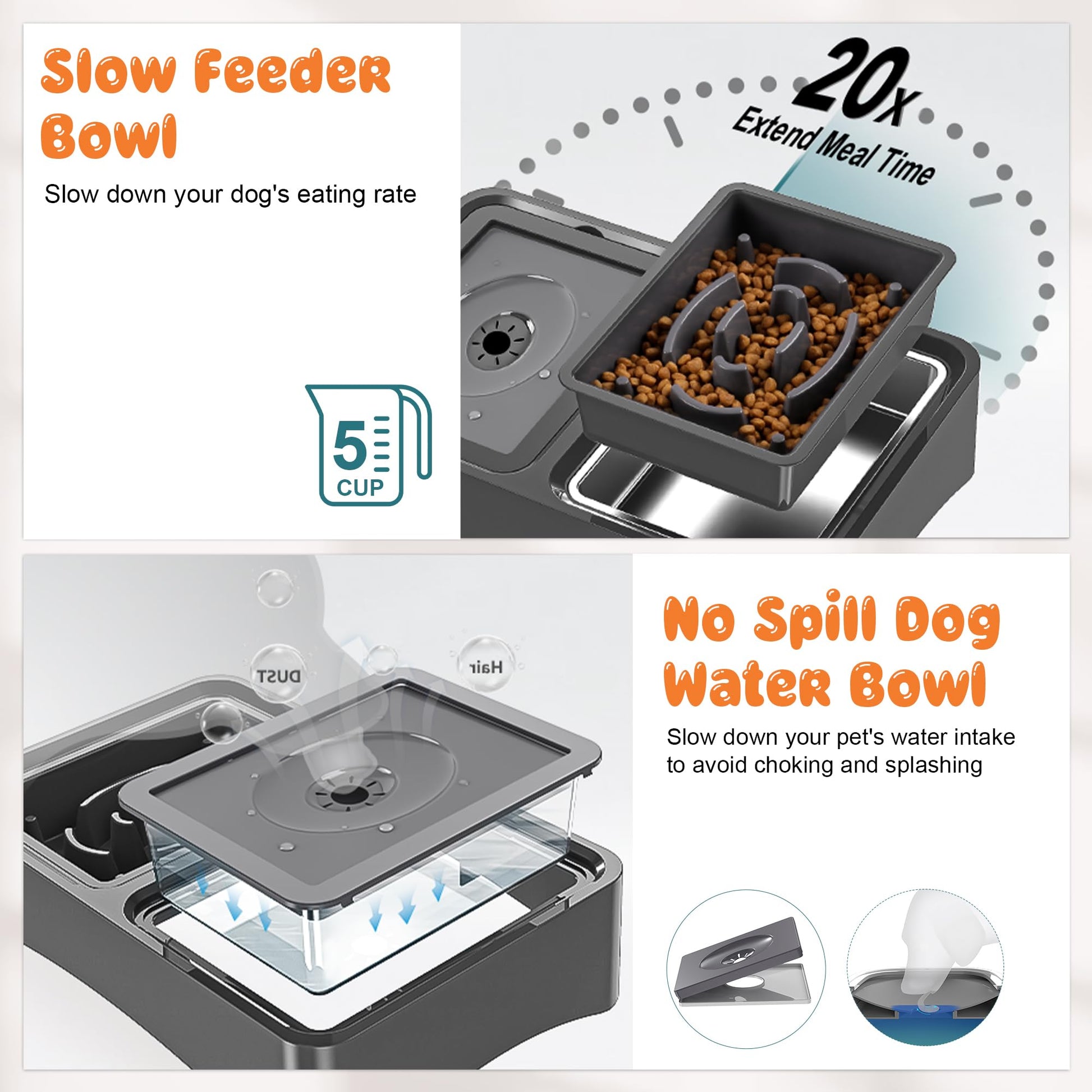 Decflow 3-in-1 Elevated Dog Bowls, 4 Height Adjustable Raised Bowl