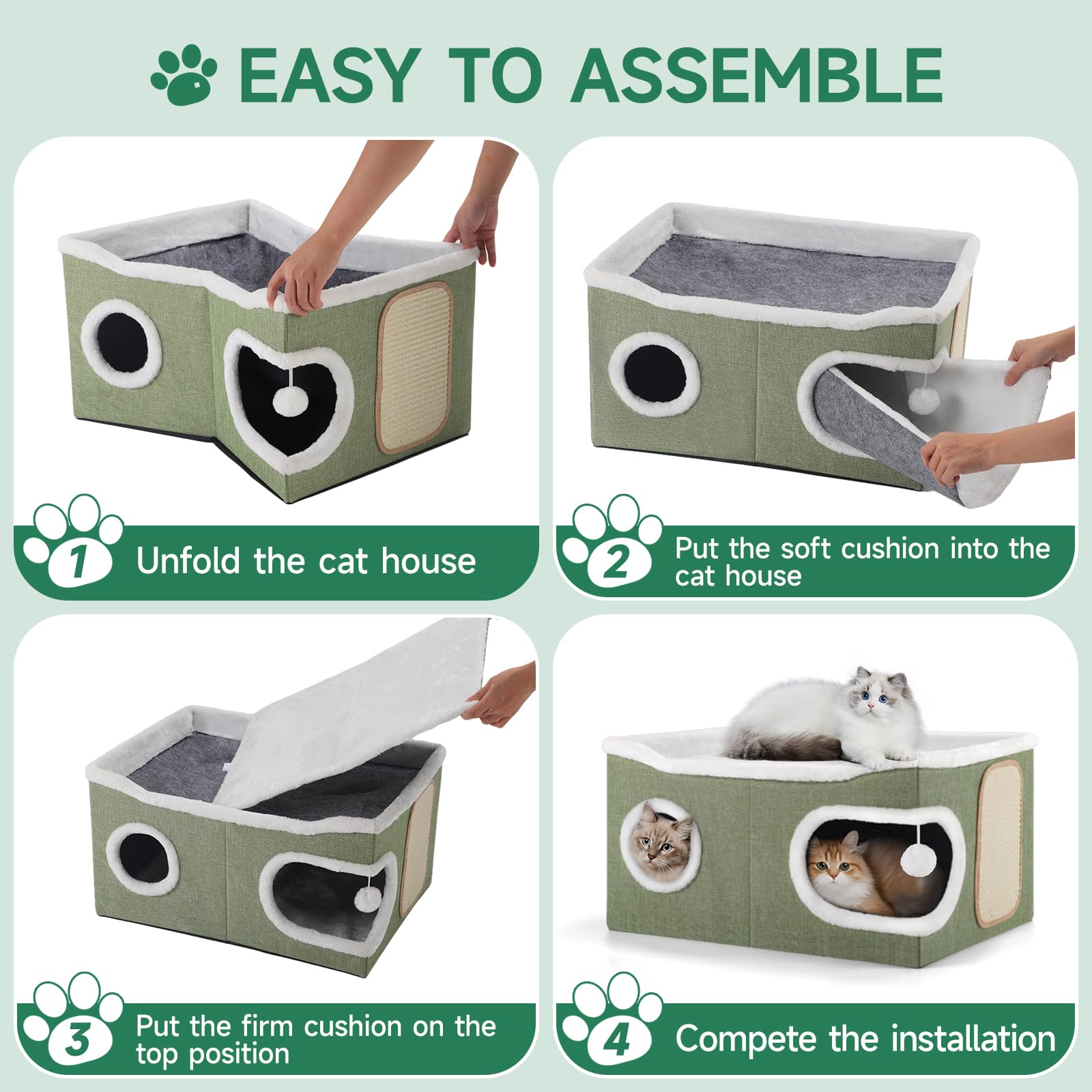 Cat Beds for Indoor Cats, Extra Wide Cat Cube House for Multi House
