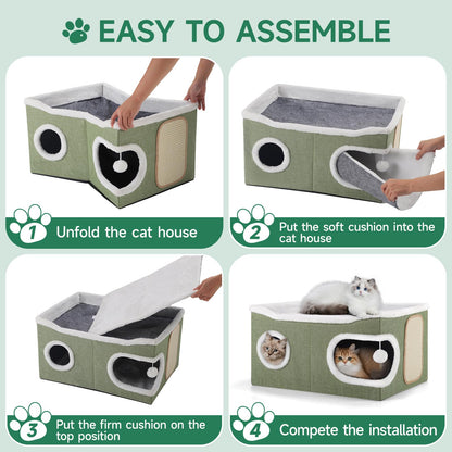 Cat Beds for Indoor Cats, Extra Wide Cat Cube House for Multi House