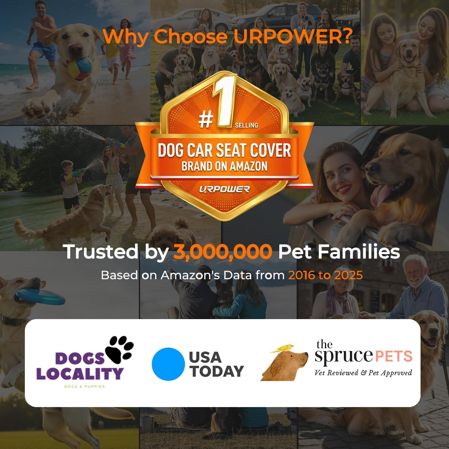 URPOWER Dog Car Seat Cover for Back Seat, Waterproof Car Seat