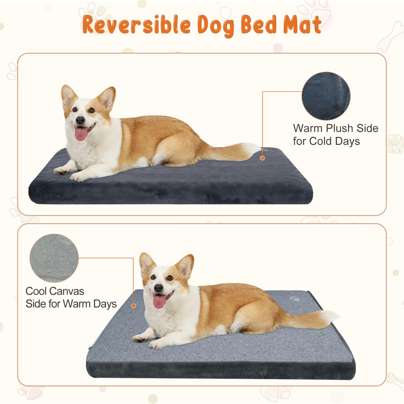 EMPSIGN Stylish Dog Bed Mat Dog Crate Pad Mattress Reversible Bed