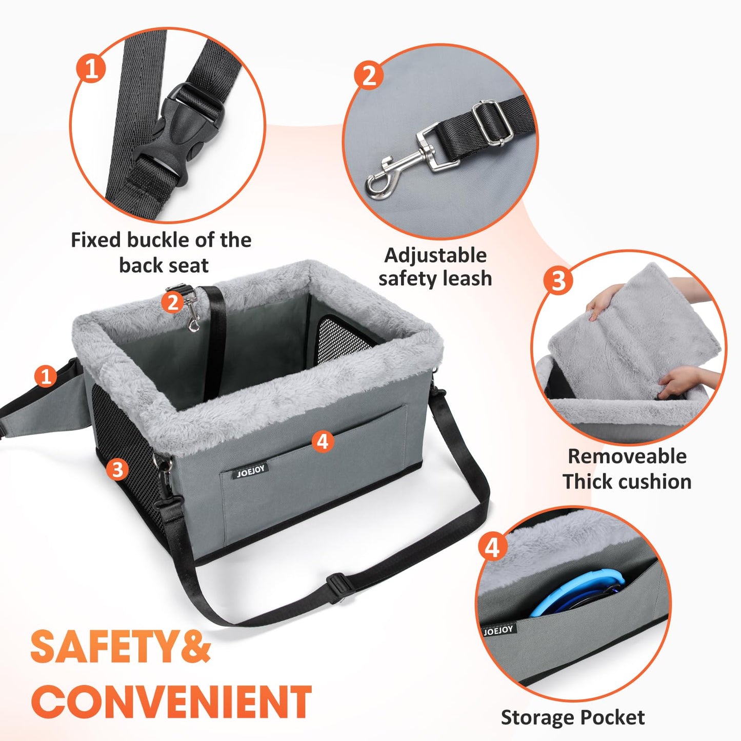 JOEJOY Deluxe Dog Booster Seat with Sturdy Metal Frame and Safety Seat