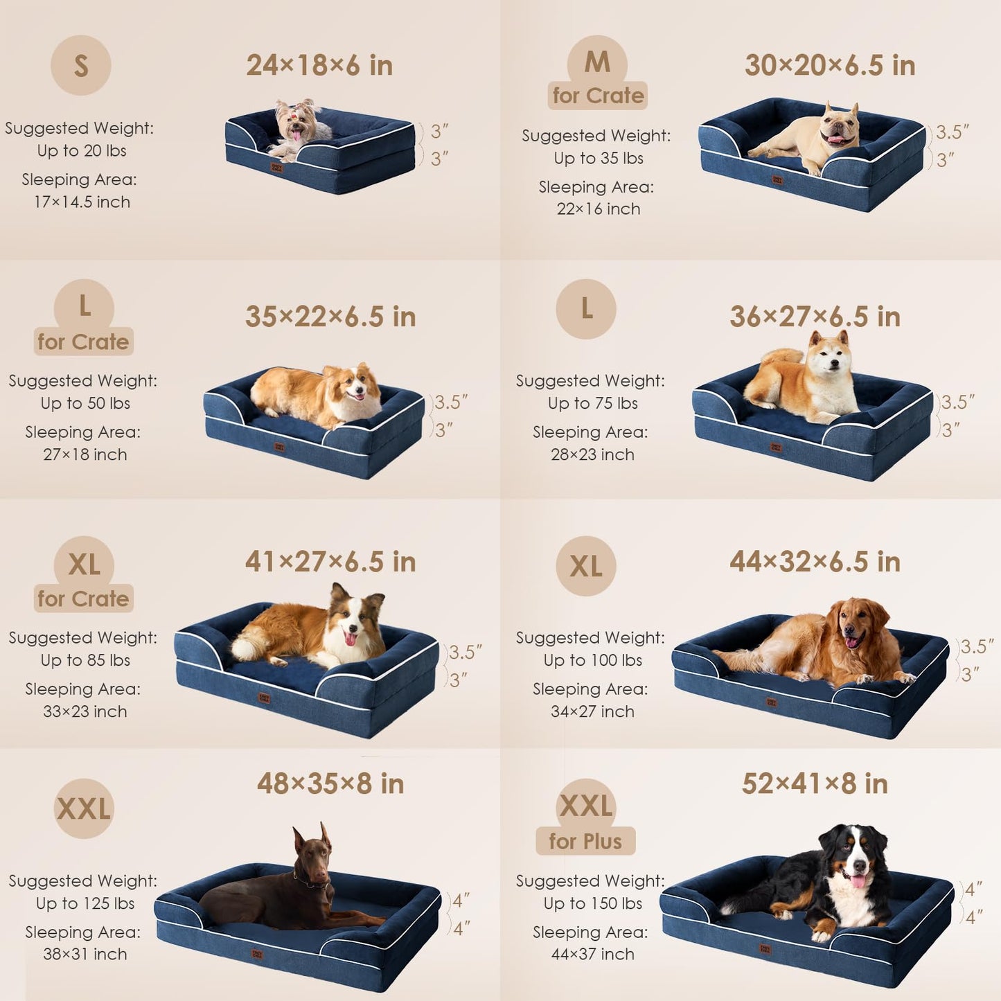 EHEYCIGA Egg-Crate Memory Foam Dog Bed, Waterproof, Large Capacity Bed