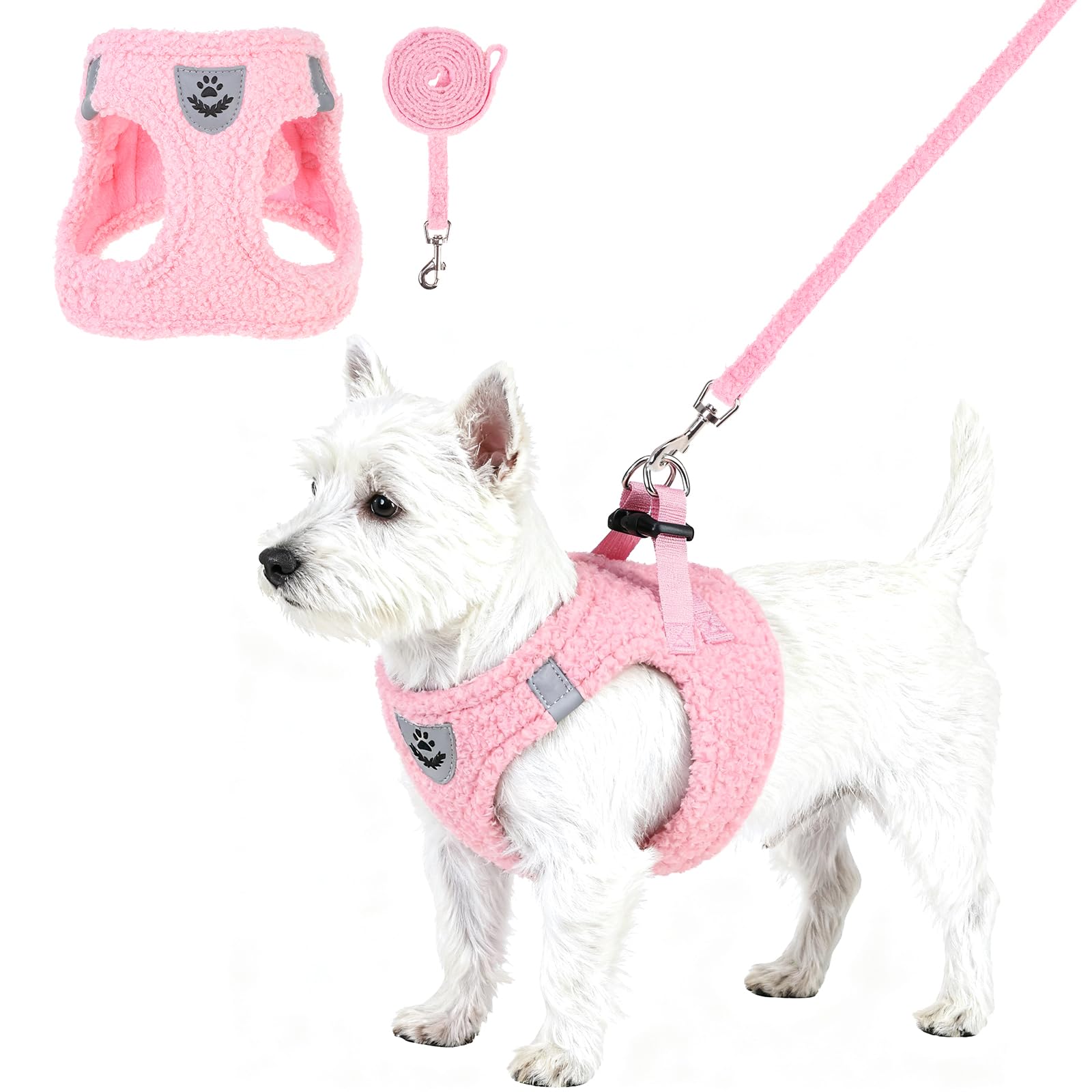 KOOLTAIL Plush Small Dog Harness and Leash Set, Warm Fleece No Set