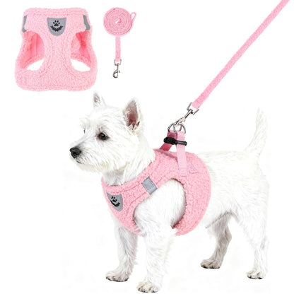 KOOLTAIL Plush Small Dog Harness and Leash Set, Warm Fleece No Set