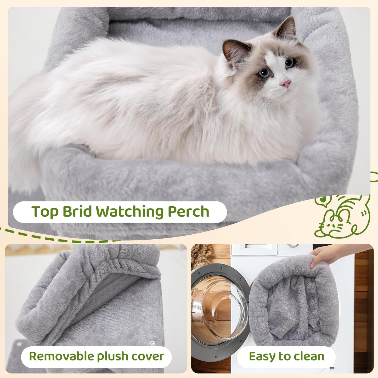Woochpet Tall Cat Tree with 2 Cat Condo and Mouse Toy Cozy Mouse