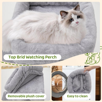 Woochpet Tall Cat Tree with 2 Cat Condo and Mouse Toy Cozy Mouse