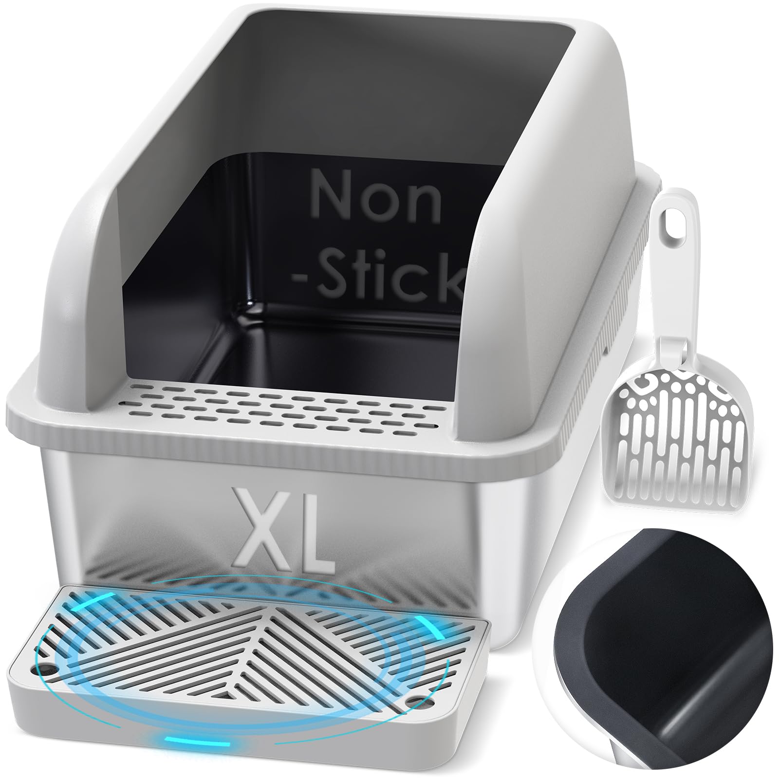 Suzzipaws Non-Sticky Coated Stainless Steel Cat Litter Box with Tray