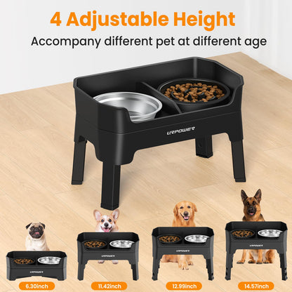 URPOWER 3-in-1 Elevated Dog Bowls Mess Proof Double Deck 4 Height Bowl