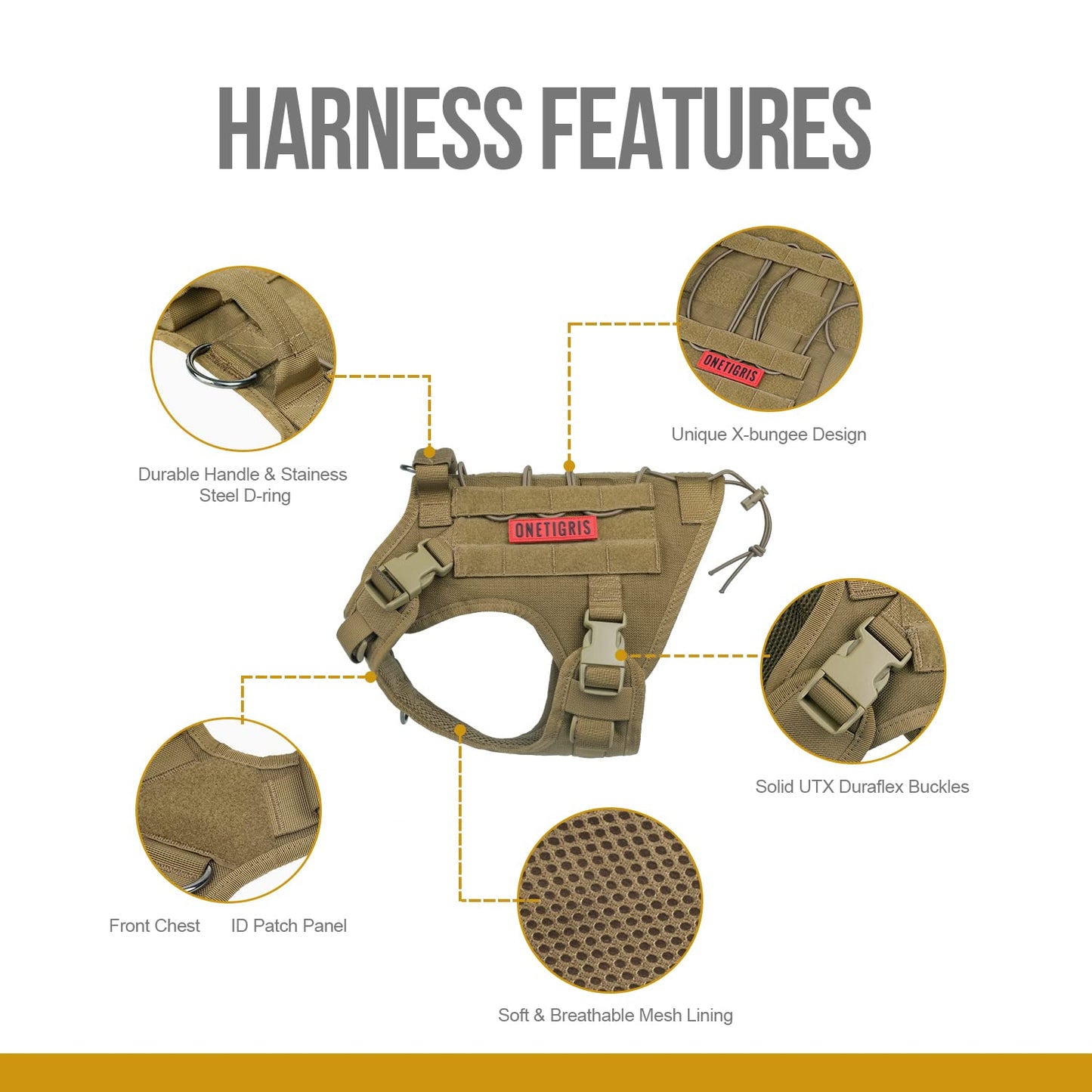 OneTigris Dog Harness,Tactical Dog Harness with Handle,No-Pull Hook