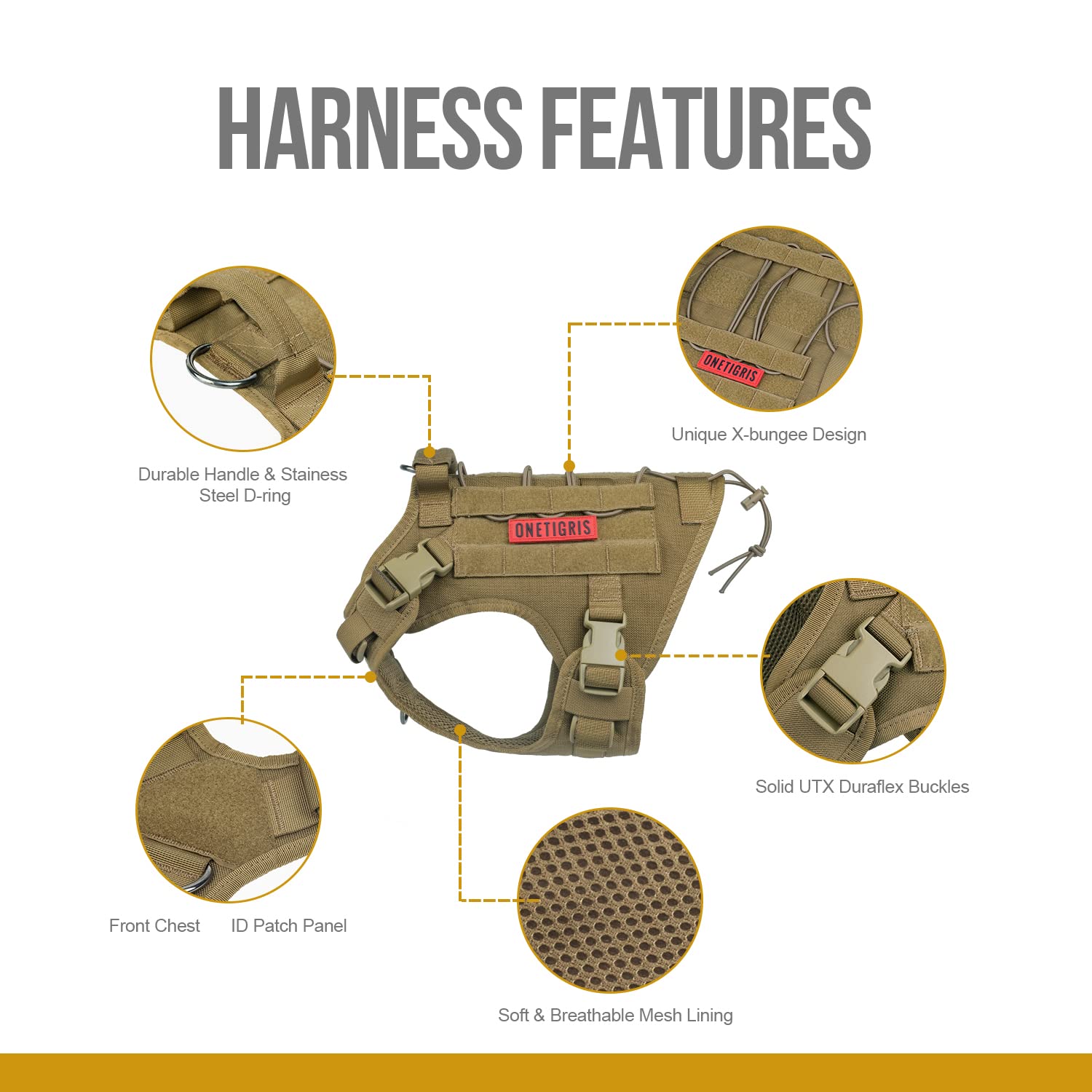 OneTigris Dog Harness,Tactical Dog Harness with Handle,No-Pull Hook