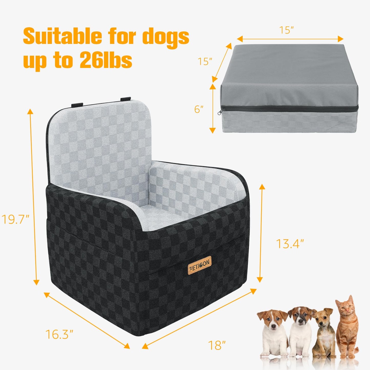 PETICON Waterproof Dog Car Seat for Small Medium Dogs, Memory Seat