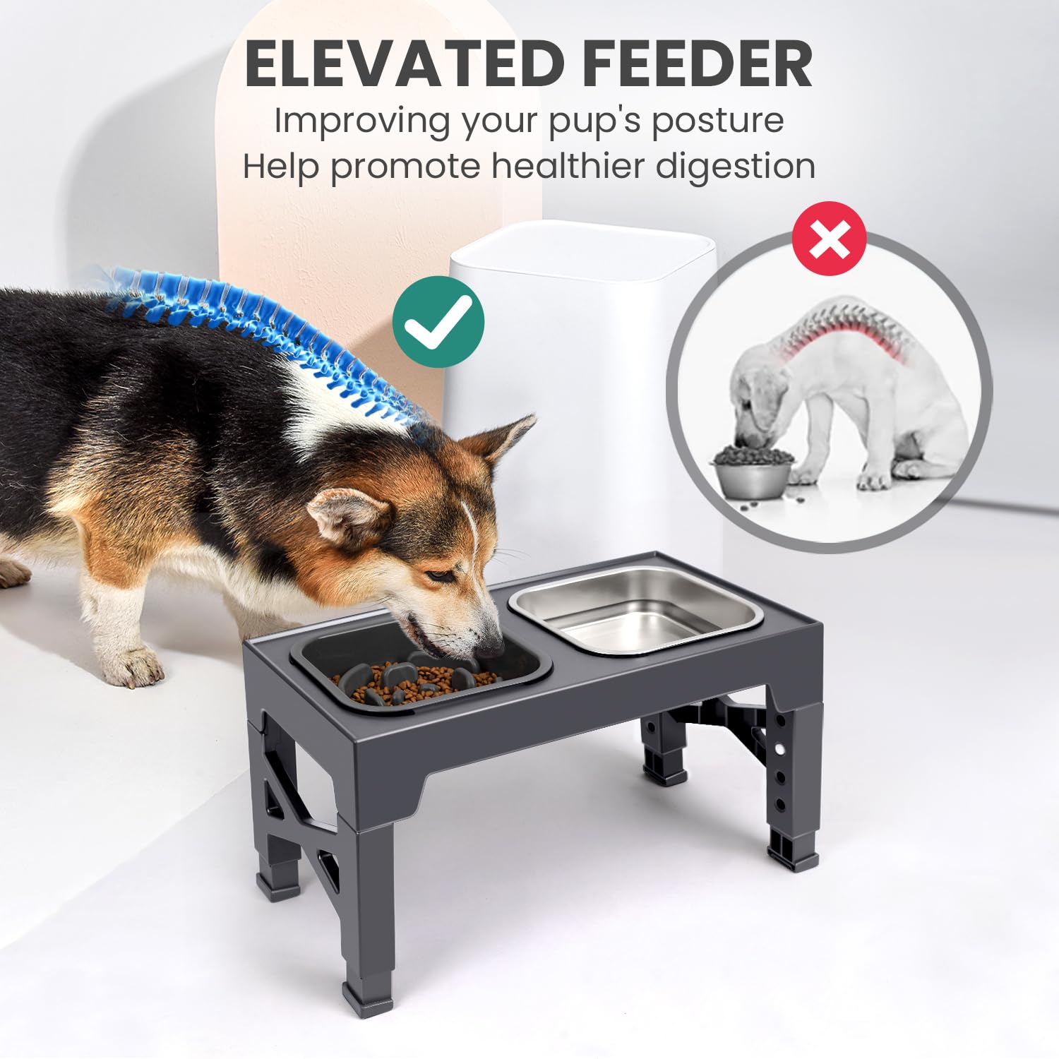 Niubya Elevated Dog Bowls, with Slow Feeder Bowl and Stainless Bowl