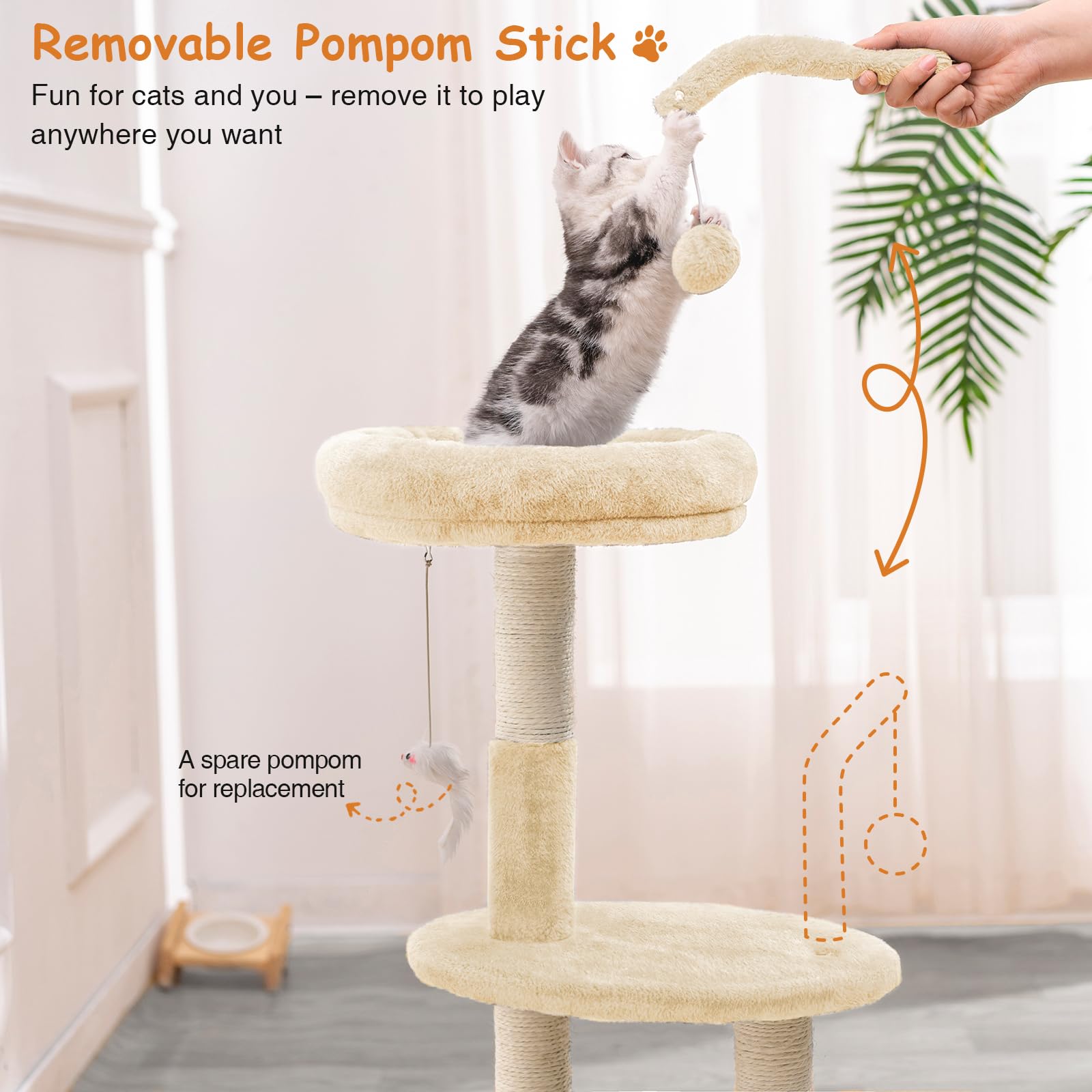 Goozii Large Cat Tree Tower with Scratching Post, Modern Kitten Bed