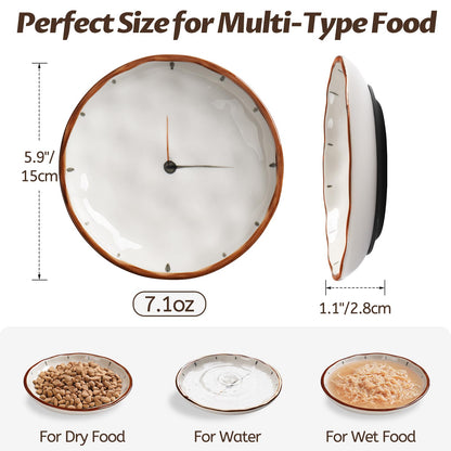WROSWT Clock Cat Food Bowl,Non-Slip Silicone Bottom Cat Bowls