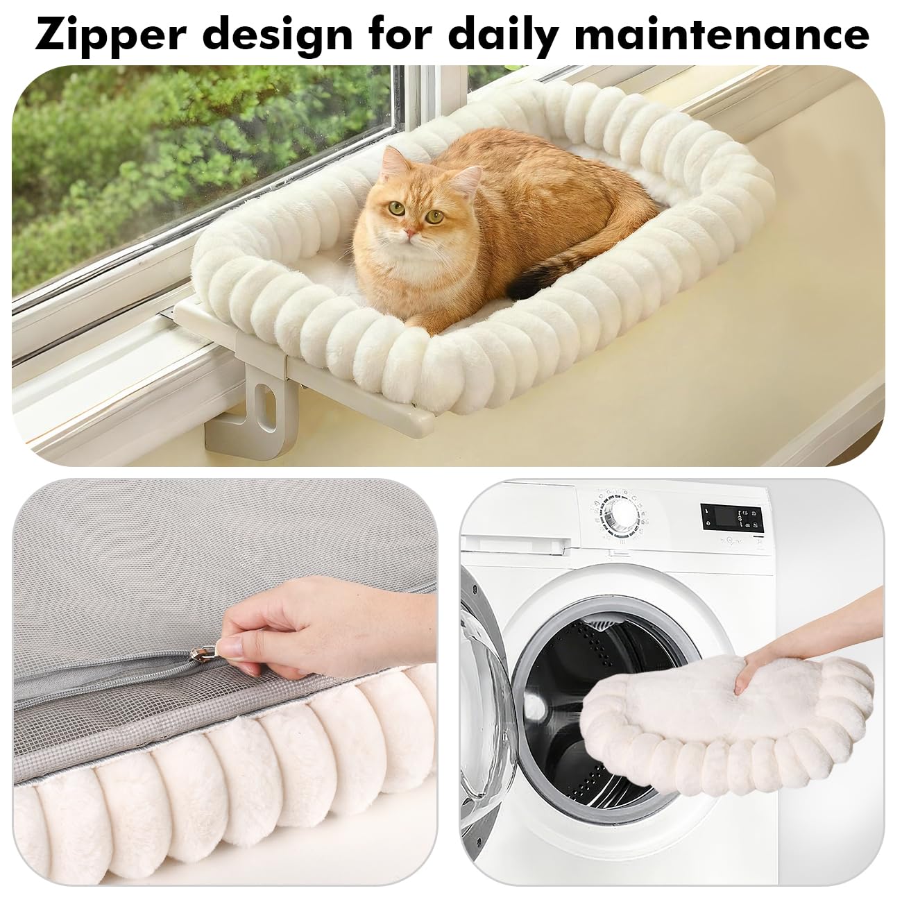 Zoratoo Cloud-Cuddle Cat Window Perch with 4-Sided Bolster, Zipper Bed