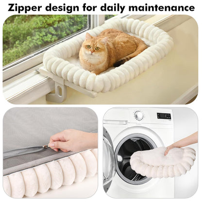 Zoratoo Cloud-Cuddle Cat Window Perch with 4-Sided Bolster, Zipper Bed