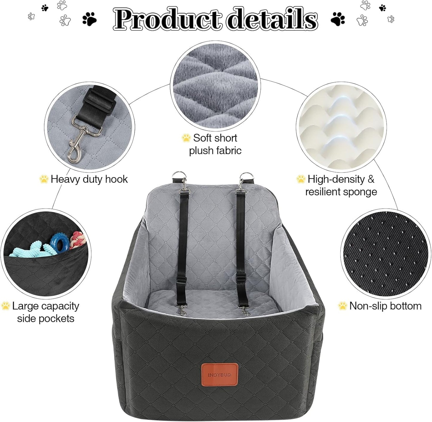 INDYBUD Dog Car Seat for Small Medium Dogs,Detachable Washable Seat
