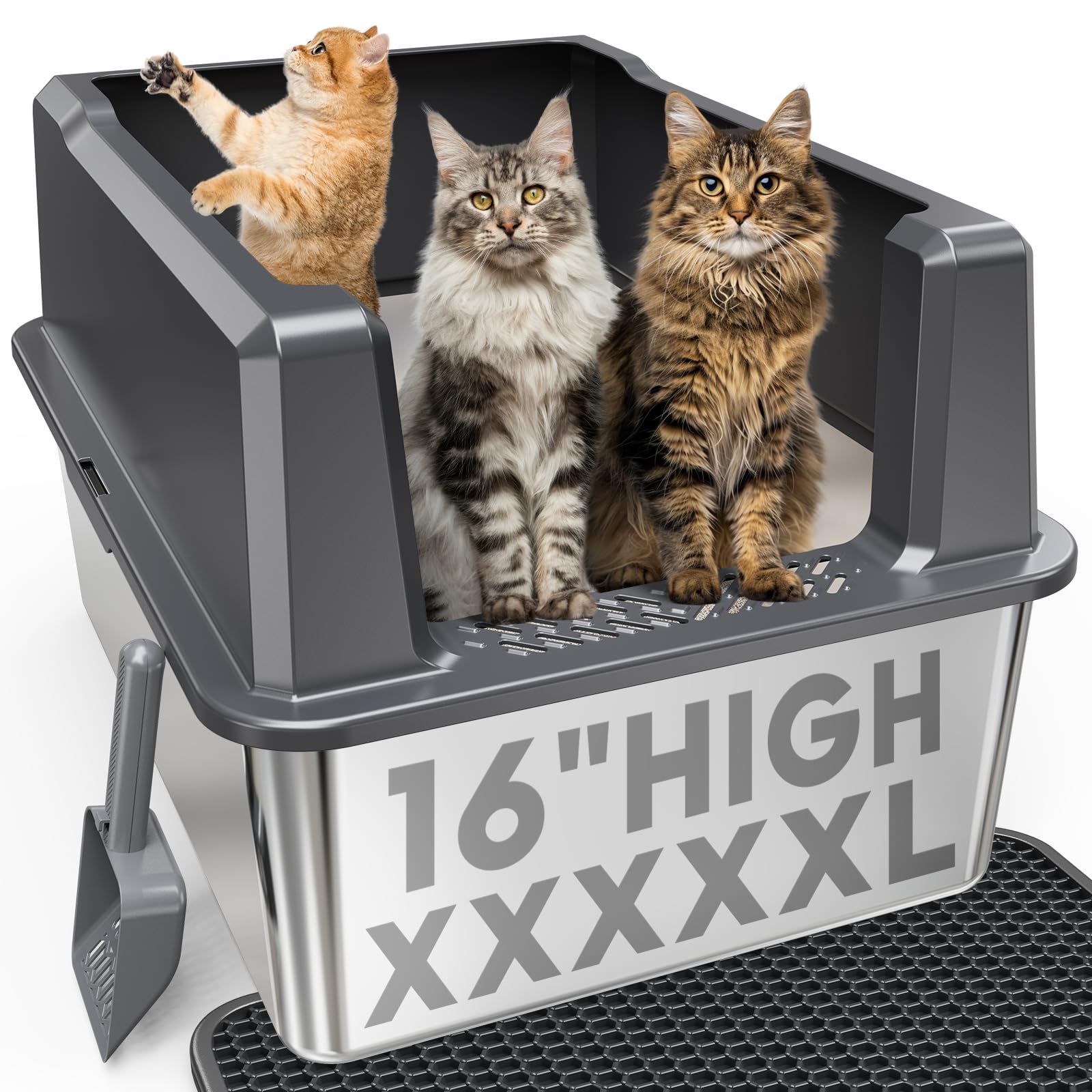 XXXXX+L Stainless Steel Cat Litter Box with High Sides, 29" L x Box