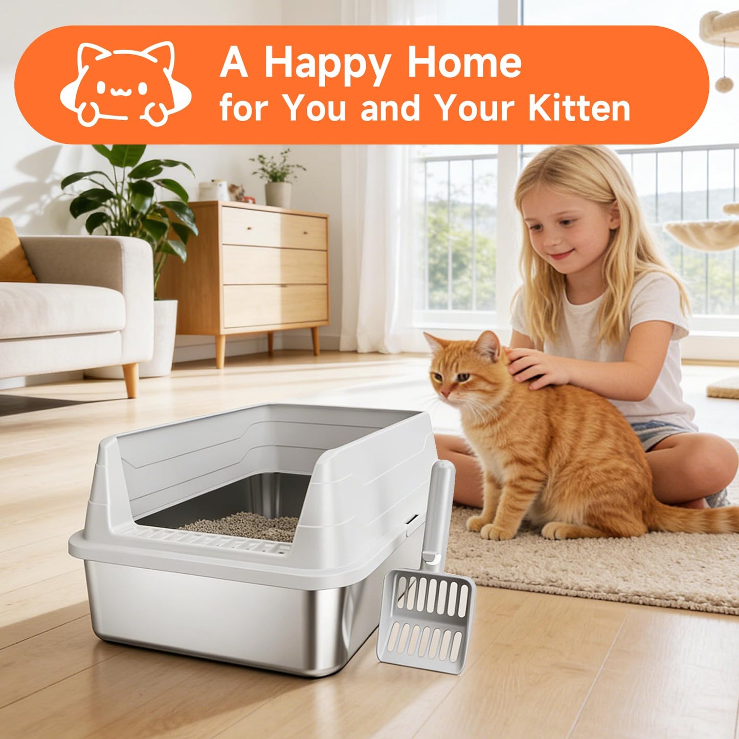 Stainless Steel Cat Litter Box, Odor Free Metal Litter Box
