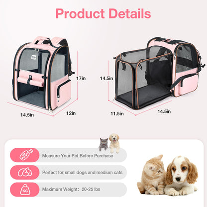 Lekebobor Large Cat Backpack Carrier Expandable Foldable Pet Carrier