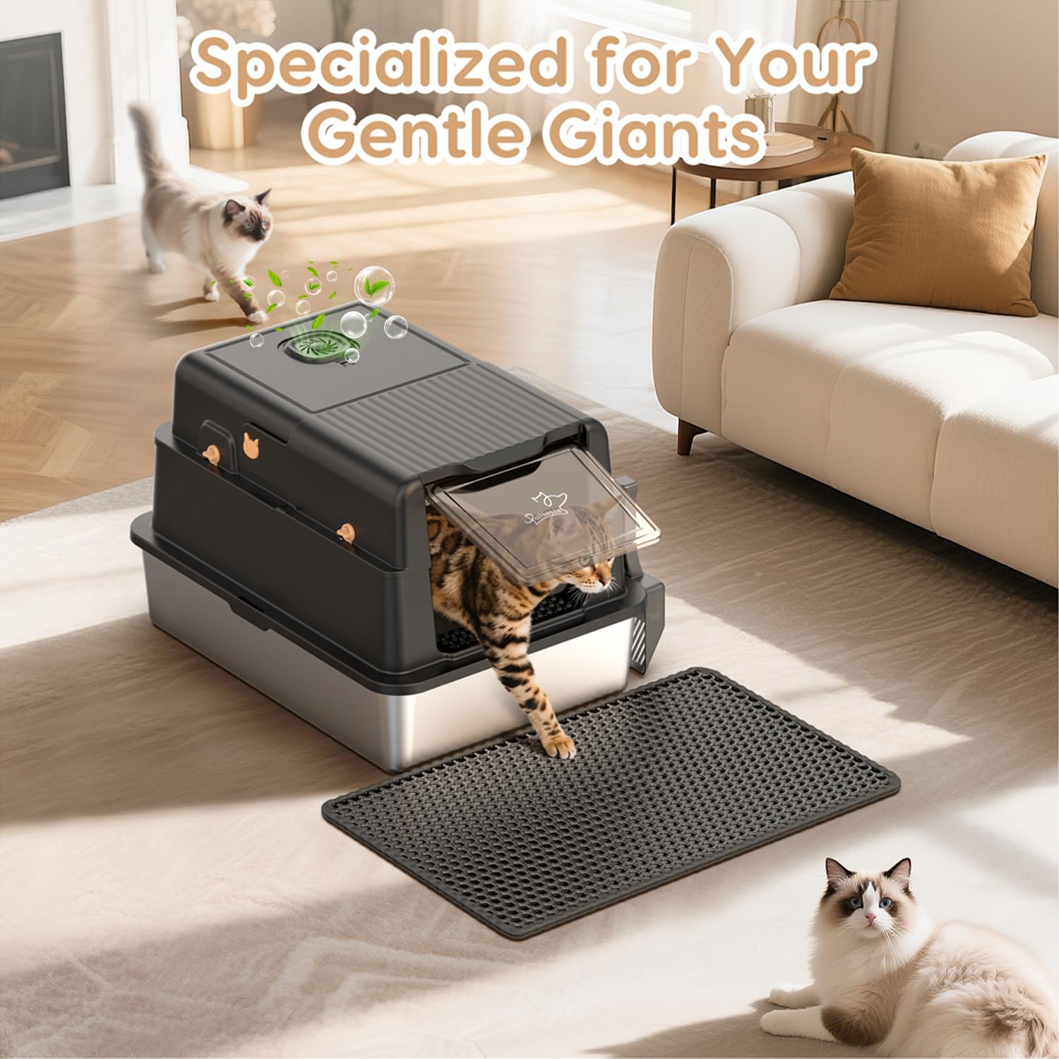 L8 Max-XXXL Stainless Steel Litter Box with Lid, 28" L x 20.5" W x Mat
