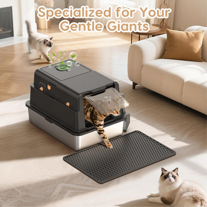 L8 Max-XXXL Stainless Steel Litter Box with Lid, 28" L x 20.5" W x Mat